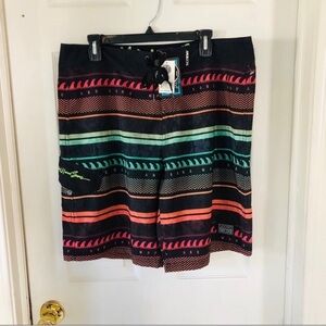NWT MAUI tribal aztec colorful striped men’s swim trunks SIZE 36